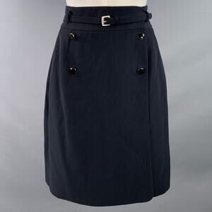 ALEXANDER MCQUEEN Size 8 Black Acetate Blend Double Breasted Belted Skirt